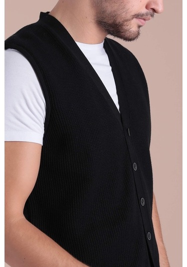 Ferraro Desenli Pamuk Triko Yelek - Siyah-Siyah