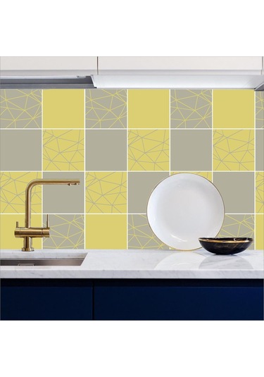 Tezgah Arası Mutfak Kendinden Yapışkanlı Folyo Kaplama Fayans Desen Yeşil & Haki 60cmx100cm