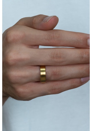 Takı Dükkanı 6 MM Mat Sarı Düz Çelik Alyans Yüzük Cl38