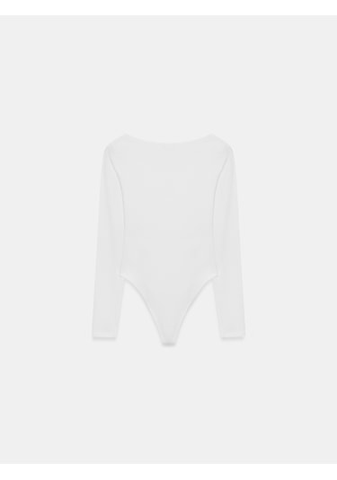 Dilvin 32549 Kayık Yaka Bodysuit-beyaz Beyaz