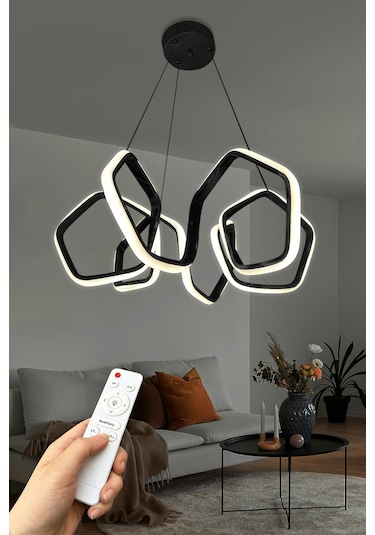 Kıvrım Köşeli Sarkıt Led Avize - Kumandalı / Siyah Siyah