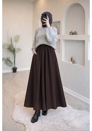 Nirva Butik Tesettür Acı Kahve Etek Acı Kahverengi