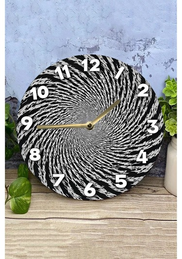 Hipnotik Spiral Desenli 3d Mdf Duvar Saati 33 Cm Siyah-beyaz Kontrast Sdw315 Renkli
