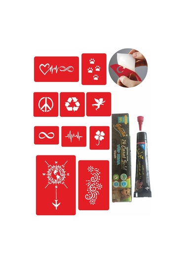 Pusula Nabız Kınayla Geçici Dövme Kampanya Seti 1 Tüp Siyah Kına 10 desen Siyah