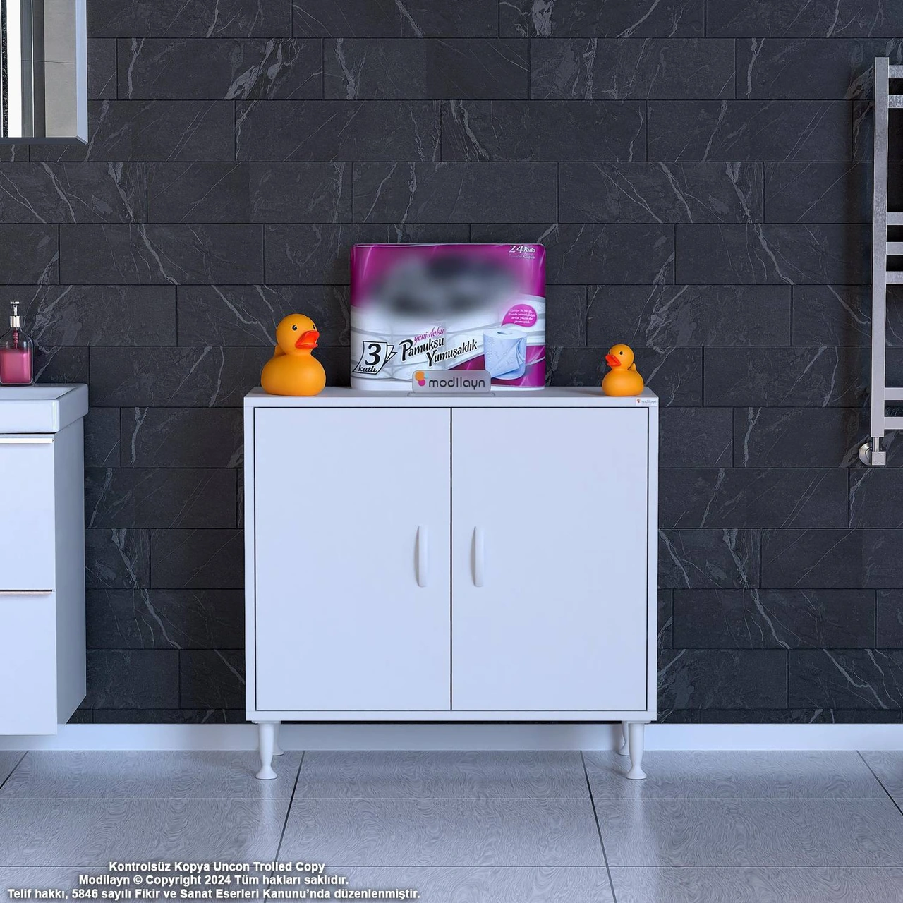 Efil Dolap Dar Alanlar İçin Çok Amaçlı Dolap 2 Kapaklı 3 Göz Raf Dolap 70x75x32,5 Cm Beyaz