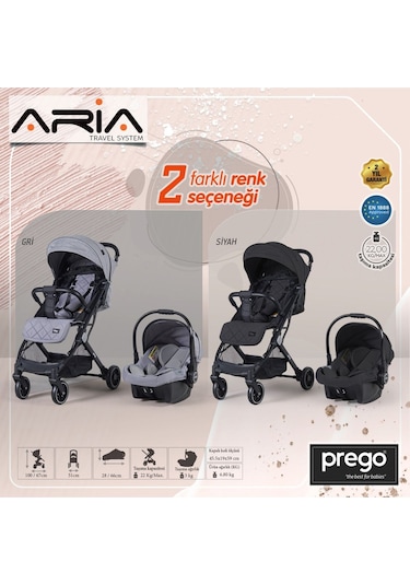 Prego Aria Tek Elle Katlanır Kabin Boy Travel Sistem Bebek Arabası