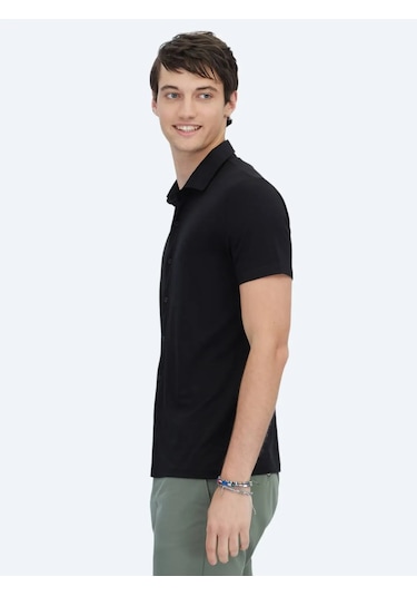 Kip Siyah Düz Regular Fit Casual Gömlek Siyah