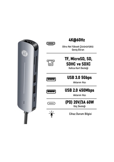 JEYI Type-C to 6in1 HUB Dönüştürücü Çevirici Adaptör