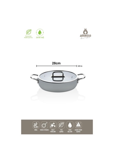 Sera Nova Seramik Yanmaz Yapışmaz Basık Tencere 28 Cm Gri Gri