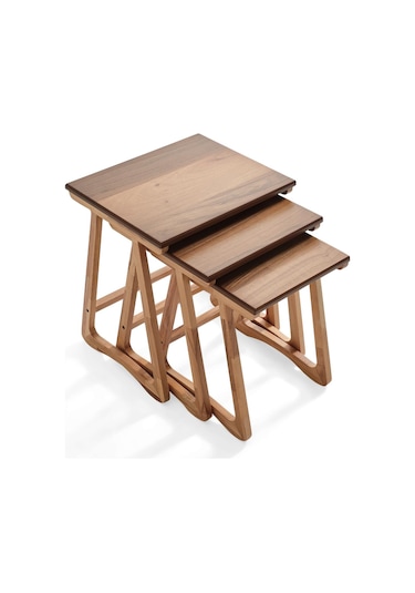 İstanbul Natural Üçlü Zigon Sehpa Ceviz Kayın Sehpa Ahşap