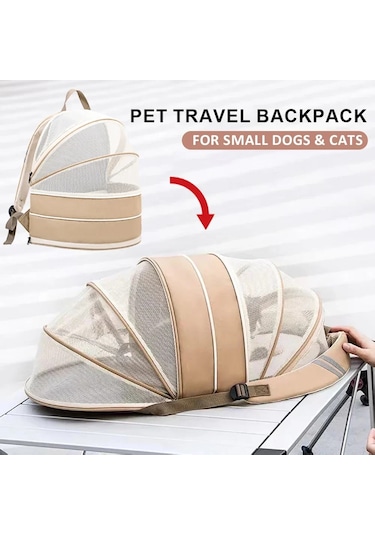 Genişletilebilir Alanlı Açık Tasarımlı Nefes Alabilen Kedi Taşıma Çantası Kahverengi