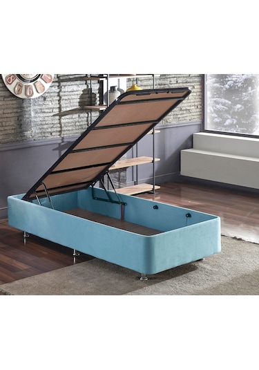 Nironyatak Cozy Baza - 120X200 Cm Tek Kişilik Sandıklı Bebek Mavisi Kumaş Ba