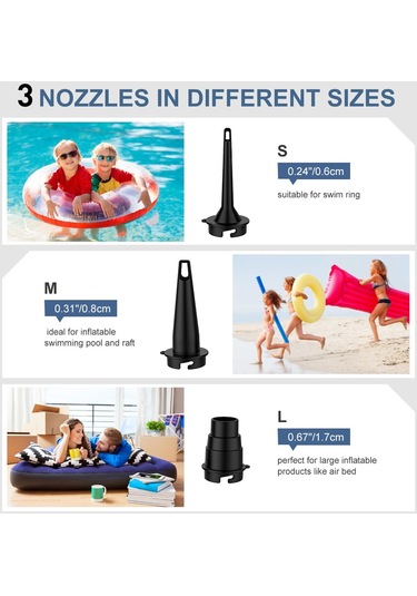 jmsstore Elektrikli Hava Pompası 5000mah Dahili Pil 3 Nozullu Siyah Hızlı Doldurma