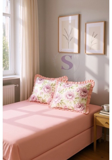 Romantik % 100 Pamuk Yatak Çarşafı + 2 Adet Yastık Kılıfı Çok Renkli