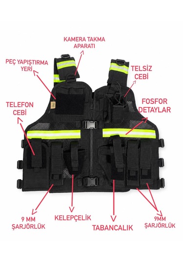 Süngü Tactical Trafik Siyah Yelek