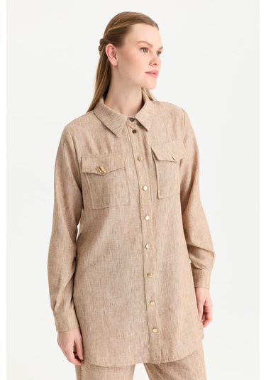 Esswaap Çift Cep Detaylı Pantolonlu Takım Camel Camel