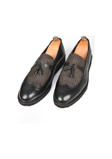 Deepsea Erkek Siyah Deepsea Lazer İşlemeli Püsküllü Yüksek Ortopedik Taban Orjinal Deri Ayakkabı 2509981 Siyah