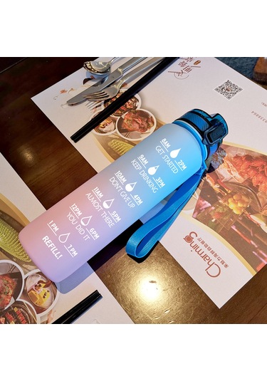 Hangfox Süre İndikatörlü Mat Tritan Spor Su Bardağı - Yürüyüş, Bisiklet, Spor Ve Kamp İçin Mavi-pembe Degrade Diğer