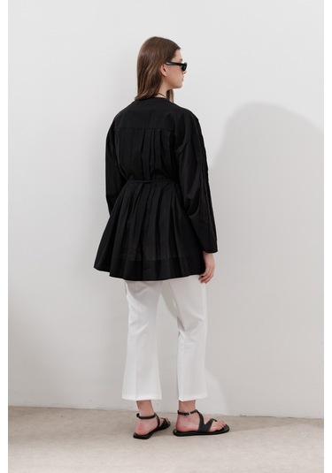Nervürlü Geniş Kollu Tunik Siyah Siyah