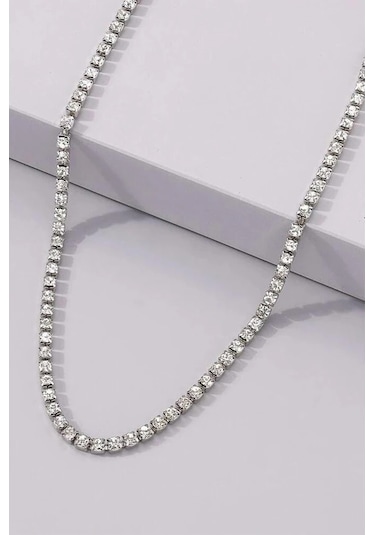Limezon Gümüş Renk Zirkon Kadın Su Yolu Choker Kolye Altın