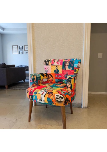 Roma Modern Tekli Koltuk Berjer - Dijital Baskılı Kumaş - Ahşap Ayak - Pop-art Pop-art