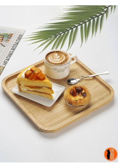 4 Adet Bambu Kare Servis Tabağı, Sunum Seti 25x25 Cm Bambu