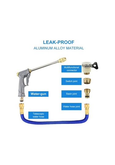 Pazly Ev Bahçe Yüksek Basınçlı Metal Fıçıcı 3 Modlu Nozzle 15m Genişleyen Su Hortumu Seti
