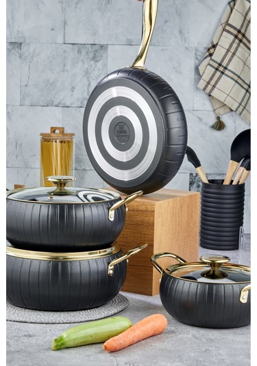 Cooker 7 Parça Granit Tencere Tava Seti Siyah