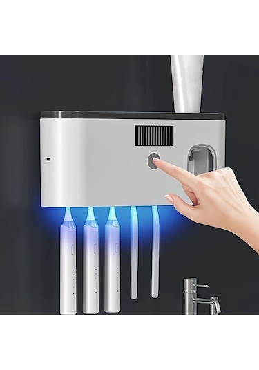 Dashanshop Beyaz Usb Şarjlı Akıllı Diş Fırçası Askısı Duvar Montajlı 5 Yuvalı Otomatik Diş Macunu Dispenser Beyaz