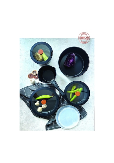 Neoflam Midas Ayrılabilen Saplı İç İçe Geçebilen 11 Parça Tencere Seti Siyah