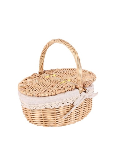 Bosphorusboutique02 El Yapımı Hasır Sepet, Kamp & Piknik İçin, Kahverengi Kapaklı Sepet Kahverengi