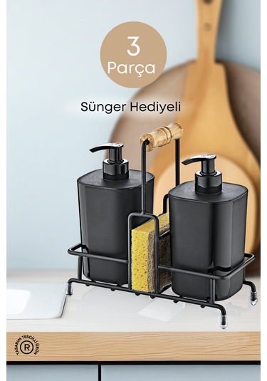 Metal Standlı Begonya Bulaşık Deterjanı Ve Sıvı Sabunluk Siyah