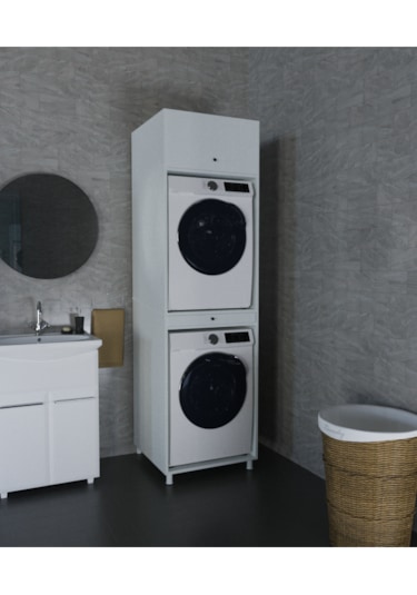 Çamaşır&kurutma Makinesi Dolabı Mdf Beyaz Beyaz