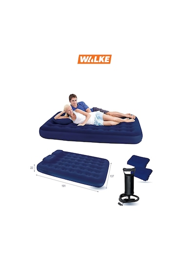 Walke Double Çift Kişilik Şişme Yatak Seti (2 Yastık + Pompa Dahil) 191x137x22 CM - 2200 Lacivert
