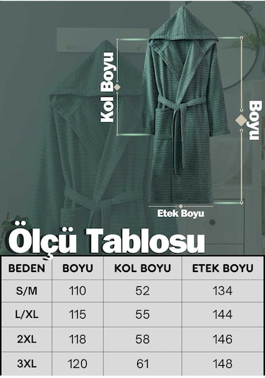 Doğa Yeşil Kapüşonlu Bornoz