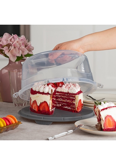 Porsima 1091 Yuvarlak Kek Pasta Fanusu Saklama Kabı 25 CM Antrasit