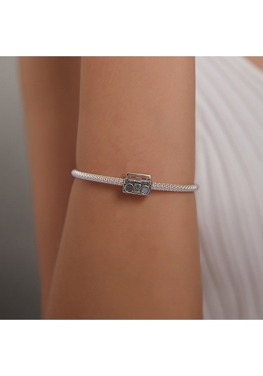 Fastbuy S925 Ayar Gümüş Retro Radyo Boncuk Dıy Bilezik Kolye Aksesuarları Çok Renkli Takı El Yapımı Şık Çok Renkli