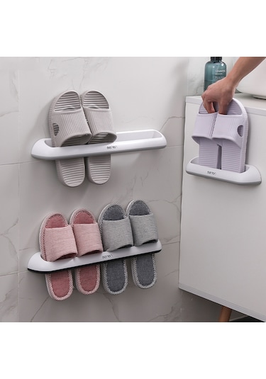 Konesam Küçük Boy Gri Abs Terlik Rafı - Duvar Montajlı, Deliksiz Kurulum, Çok Amaçlı Organizer, Banyo/ev Kullanıma Uygun Diğer