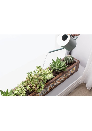 Halohope El Yapımı 10 Meksika Çinili Dekoratif Modern Ahşap Dikdörtgen Kaliteli Bahçe Balkon Saksı Saksılık