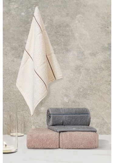 Varol Kare Serisi Micro Cotton 30x50cm 3 Lü Havlu Seti V1/30x503adet Antrasit - Pudra
