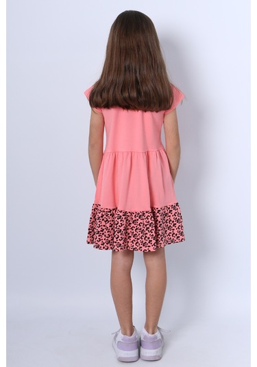 Kız Çocuk Elbise Fırfırlı Kedicik Baskılı C13 Pembe