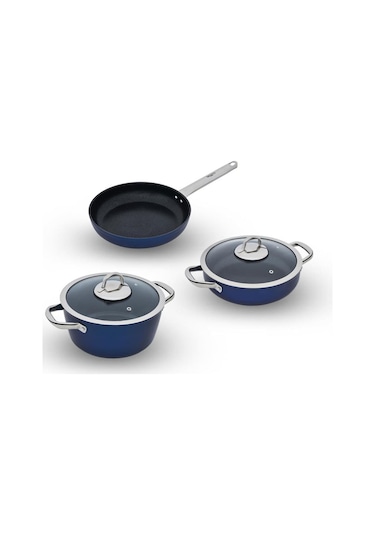 Leggno Master Daıly Metalik Mavi 5 Parça Tencere Set 22cm Derin Tencere 26cm Sığ Tencere 26cm Tava