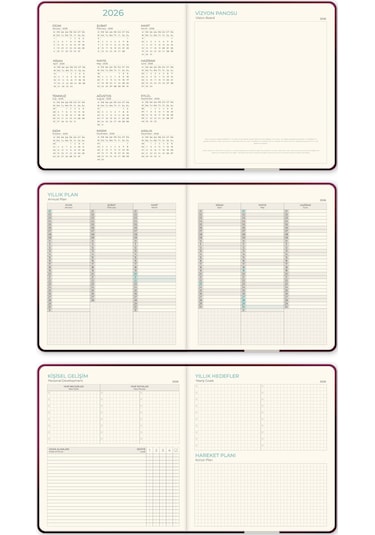 2026 Dikey Haftalık Ajanda 12 Aylık Sert Kapak 18x20 Cm - Bordo Bordo