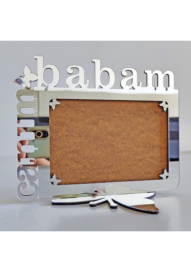 Babalar İçin Gümüş Aynalı Pleksi Fotoğraf Çerçevesi Canım Babam