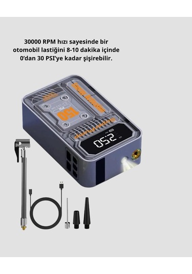 Taşınabilir Kablosuz Hava Pompası 150 Psı Güçlü Basınç Ve 6000mah Şarjlı