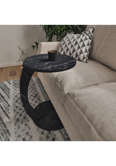 İntergo Tekerlekli C Yan Sehpa Siyah Mermer