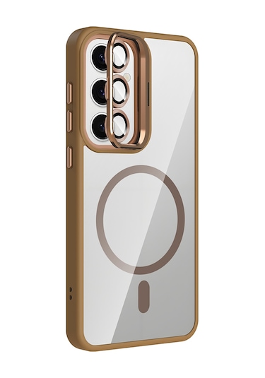 Adige Samsung Galaxy Uyumlu S24 Fe Kılıf Etro Standlı + Kamera Lens Koruyucu Çöl Titanyum