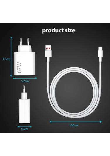 Apera MT23 Xiaomi Mi Uyumlu 67w Turbo Hızlı Şarj Aleti Kablo Dahil