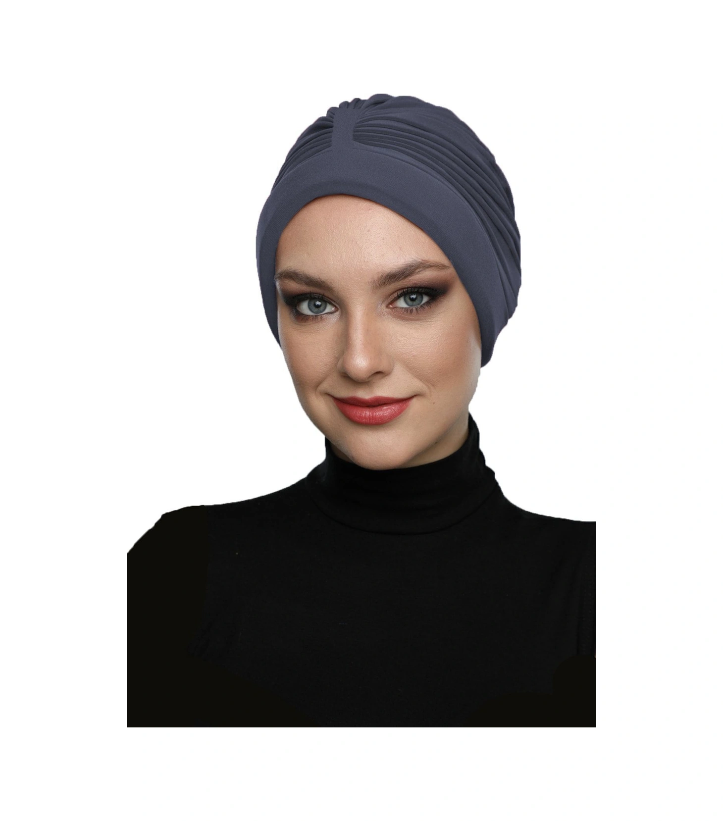 Bantlı Ön Ve Ensesi Bantlı Nervürlü Koyu Gri Süngerli Hazır Türban Tesettür Bone Havuz Bonesi Koyu Gri