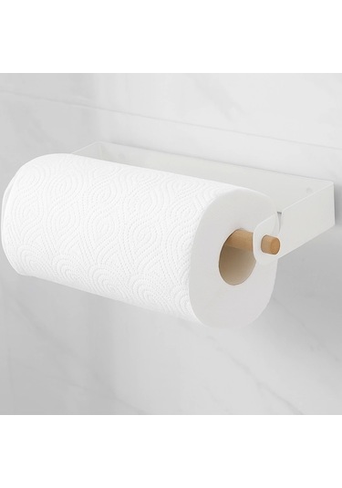Kağıt Havluluk Yapışkanlı Ve Vidalı Şerit, Kancalı Ağaç Çubuklu Model Beyaz Rengi Beyaz
